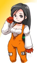 Rule 34 | 1girl, black eyes, black hair, bodysuit, breasts, choker, cleavage, closed mouth, commentary request, corset, final fantasy, final fantasy ix, final fantasy record keeper, garnet til alexandros xvii, gloves, groin, highres, long hair, looking at viewer, orange bodysuit, smile, solo, yuuya (blue scarab)