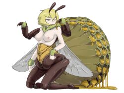 Rule 34 | 1girl, antennae, arthropod girl, arthropod limbs, bee girl, bee wings, blonde hair, bmp-to-png conversion, breasts, dripping, extra arms, full body, fur collar, fur cuffs, game cg, hair between eyes, hive, honey, honey (mon-musu quest!), insect girl, kneeling, large breasts, looking at viewer, mon-musu quest!, monster girl, nipples, non-web source, nude, setouchi (blackse), short hair, simple background, smile, solo, tongue, tongue out, transparent background, v-shaped eyebrows, v-shaped eyes, wings, yellow eyes