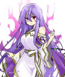 Rule 34 | 1girl, aura, bare shoulders, circlet, corruption, dark aura, dark persona, expressionless, fire emblem, fire emblem: genealogy of the holy war, long hair, looking at viewer, mind control, nintendo, purple hair, red eyes, simple background, solo, yukia (firstaid0)