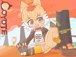 Rule 34 | absurdres, animal ears, black jacket, blonde hair, coyote, coyote (kemono friends), wolf ears, wolf tail, gloves, highres, jacket, kemono friends, kemono friends v project, necktie, shirt, shoes, short hair, skirt, smile, tail, virtual youtuber, white shirt, yellow eyes, yellow gloves