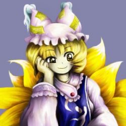Rule 34 | artist request, blonde hair, hand on own cheek, hand on own face, hat, kitsune, lowres, nine tails, source request, tail, touhou, yakumo ran, yellow eyes, zun (style)