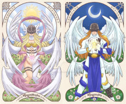 Rule 34 | angel, angel girl, angemon, angewomon, belt, covered eyes, digimon, mask, wings