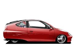 Rule 34 | brand name imitation, car, from side, highres, hikageno, honda, honda insight, kawaii fitment, kawaii fitment-chan, making-of available, motor vehicle, no humans, original, shadow, sticker, supreme (brand), vehicle focus, white background