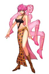 Rule 34 | 2girls, bad id, bad pixiv id, breasts, cleavage, contrapposto, green eyes, highres, jojo no kimyou na bouken, midriff, miniskirt, multiple girls, pink hair, short hair, side slit, sin11111, skirt, spice girl (stand), stand (jojo), standing, transparent background, trish una, vento aureo