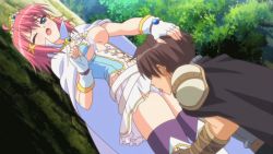 Rule 34 | 10s, 1boy, 1girl, against tree, ahoge, animated, animated gif, armor, belt, blue eyes, blush, boots, cape, cunnilingus, fingerless gloves, forest, gloves, hair ribbon, hairband, hand on another&#039;s head, head hold, hetero, licking, magical girl, mitsurugi asuka, nature, navel, one eye closed, open mouth, oral, outdoors, panties, pink hair, poro, purple thighhighs, ribbon, short hair, thighhighs, tiara, tongue, torn clothes, tree, underwear, warrior, wet, wet clothes, wet panties, white footwear, white panties, wince, wink, wizard girl ambitious