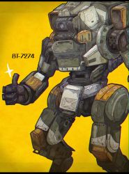 Rule 34 | absurdres, bt-7274, character name, grey eyes, highres, huge filesize, jhintoxlc, looking ahead, mecha, one-eyed, robot, science fiction, solo, sparkle, thumbs up, titanfall (series), titanfall 2, yellow background