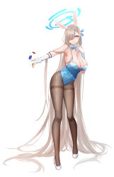 Rule 34 | 1girl, absurdly long hair, animal ears, asuna (blue archive), asuna (bunny) (blue archive), bare shoulders, black pantyhose, blue archive, blue bow, blue bowtie, blue eyes, blue leotard, bow, bowtie, braid, braided bangs, breasts, cleavage, detached collar, full body, gloves, grin, groin, hair over one eye, halo, high heels, highleg, highleg leotard, highres, huge breasts, leotard, light brown hair, long hair, looking at viewer, mole, mole on breast, pantyhose, playboy bunny, rabbit ears, shoes, skin tight, smile, solo, strapless, strapless leotard, swept bangs, thighband pantyhose, traditional bowtie, v over mouth, very long hair, white footwear, white gloves, wing collar, xiao yung lin