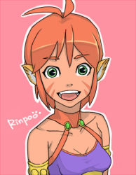 Rule 34 | 1girl, animal ears, breasts, breath of fire, breath of fire ii, bustier, caramel pitfall, cat ears, facial mark, furry, furry female, green eyes, lowres, orange hair, pointy ears, red hair, rinpoo chuan, short hair, small breasts, solo