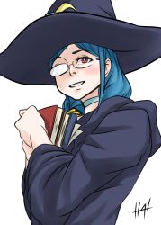 Rule 34 | 1girl, absurdres, glasses, h4l, hat, headwear request, highres, little witch academia, luna nova school uniform, pale skin, red eyes, school uniform, solo, tagme, ursula callistis, watermark, white background, witch, witch hat