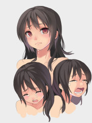 Rule 34 | black hair, blush, fkey, frown, highres, long hair, open mouth, original, portrait, simple background, tears