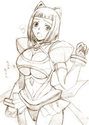 Rule 34 | 00s, 1girl, akane soir, animal ears, aoi manabu, breasts, cameltoe, cat ears, cleavage, cleavage cutout, clothing cutout, large breasts, midriff, monochrome, my-otome, sketch, solo