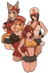 Rule 34 | 4girls, absurdres, animal ears, babusgames, blonde hair, breasts, cat ears, cleavage, cosplay, creatures (company), female focus, game freak, hat, highres, hilda (pokemon), hilda (pokemon) (cosplay), large breasts, matching hair/eyes, may (pokemon), may (pokemon) (cosplay), misty (pokemon), misty (pokemon) (cosplay), morag ladair (xenoblade), multiple girls, mythra (xenoblade), navel, nia (xenoblade), nintendo, pokemon, pokemon (anime), pokemon (classic anime), pokemon bw, pokemon rse, pokemon xy, pyra (xenoblade), serena (pokemon), serena (pokemon) (cosplay), stomach, xenoblade chronicles (series), xenoblade chronicles 2, yellow eyes