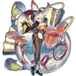 Rule 34 | 10s, 1girl, animal ears, ass, black legwear, blush, curvy, detached sleeves, earrings, full body, gloves, hip focus, jewelry, last period, legs, long hair, official art, open mouth, solo, tail, thighs, white hair, whoopin