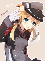 Rule 34 | 10s, 1girl, bad id, bad twitter id, blonde hair, gloves, green eyes, hat, hiiragi souren, kantai collection, long hair, peaked cap, prinz eugen (kancolle), solo, twintails, uniform