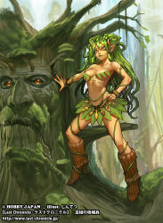 Rule 34 | 1boy, 1girl, abs, arm support, armpits, artist name, bangle, black lips, boots, bra, bracelet, breasts, character request, cleavage, collarbone, company name, copyright name, dark skin, day, double bun, dryad, facial hair, facial mark, fingernails, forest, full body, grass, green bra, green hair, green skirt, hand on own hip, high heel boots, high heels, jewelry, jintetsu, knee boots, last chronicle, leaf bra, leaf skirt, leaning, legs apart, long hair, medium breasts, microskirt, nail polish, nature, navel, official art, orange eyes, orange nails, outdoors, plant, plant hair, pointy ears, revealing clothes, sharp fingernails, short eyebrows, sidelocks, skirt, smile, thorns, toned, translation request, tree, underboob, underwear, very long hair, vines, watermark, web address