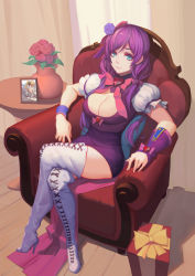 Rule 34 | 10s, 1girl, absurdres, artoria pendragon (all), artoria pendragon (fate), bad id, bad pixiv id, blue eyes, blue flower, blue rose, boots, bow, bowtie, box, breasts, brooch, catsmoon, cleavage, closed mouth, couch, cross-laced footwear, crossed legs, dress, fate/stay night, fate/unlimited codes, fate (series), flower, flower pot, full body, gift, gift box, hair bow, hair flower, hair ornament, high heel boots, high heels, highres, indoors, jewelry, lace-up boots, large breasts, light smile, long hair, looking at viewer, love live!, love live! school idol project, low twintails, photo (object), puffy short sleeves, puffy sleeves, purple dress, purple hair, red bow, red bowtie, red flower, red rose, rose, saber (fate), saber lily, short dress, short sleeves, sitting, solo, thigh boots, thighhighs, tojo nozomi, twintails, white footwear, white thighhighs, wristband
