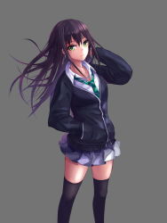 Rule 34 | 10s, 1girl, brown hair, cardigan, green eyes, hand in pocket, idolmaster, idolmaster cinderella girls, jewelry, long hair, looking at viewer, necklace, necktie, nell p, school uniform, shibuya rin, simple background, solo