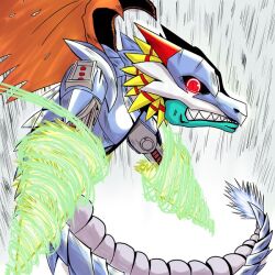Rule 34 | airdramon, digimon, digimon (creature), drill, gigadramon, mailbirdramon, megadramon, oridigi, original, red eyes, sharp teeth, solo, tail, teeth, wings