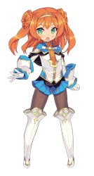 Rule 34 | 1girl, :o, absurdres, alisa kirsten, blade (galaxist), blush, boots, double bun, full body, gloves, green eyes, hair bun, hairband, highres, long hair, long sleeves, looking at viewer, official art, open mouth, orange hair, pantyhose, pleated skirt, pop-up story, skirt, sleeve cuffs, solo, thigh boots, thighhighs, transparent background, v-shaped eyebrows, white footwear, white gloves, white thighhighs