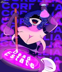 Rule 34 | 1girl, blue hair, blue lips, breasts, character name, cleavage, cordelia (dead estate), dead estate, elbow gloves, gloves, hat, highres, huge breasts, open mouth, solo, witch, witch hat