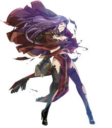 Rule 34 | 1girl, black thighhighs, breasts, cape, cleavage, dress, fire emblem, fire emblem echoes: shadows of valentia, fire emblem heroes, full body, highres, lace, lace-trimmed legwear, lace trim, large breasts, long hair, nintendo, official art, pelvic curtain, solo, sonya (fire emblem gaiden), thighhighs, torn cape, torn clothes, torn dress, torn thighhighs, transparent background