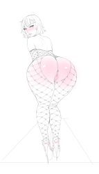 Rule 34 | 1girl, anus, ass, blush, bodysuit, cleft of venus, fishnet bodysuit, fishnets, high heels, highres, huge ass, lm (legoman), monochrome, niijima makoto, persona, persona 5, pussy, solo, tagme, uncensored