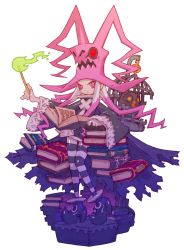 Rule 34 | 1girl, animal hat, bird, birdcage, black dress, book, book stack, bookshelf, cage, cape, closed mouth, dragon, dragon: marked for death, dress, fire, floating, floating book, floating object, frilled sleeves, frills, full body, hat, head head, highres, holding, holding book, holding wand, inti creates, library, long hair, long sleeves, looking at viewer, magic, multicolored hair, nakayama tooru, official art, open book, pink eyes, pink hair, shoes, sidelocks, sitting, solo, standing, striped clothes, striped thighhighs, thighhighs, transparent background, two-tone hair, wand, white hair, wide sleeves, witch, witch (dmfd), witch hat, zettai ryouiki