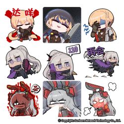 Rule 34 | 3girls, anger vein, angry, animal ears, aura, black gloves, blonde hair, braid, breasts, cape, charolic (girls&#039; frontline 2), chibi, choker, commentary request, cup, dark-skinned female, dark skin, expressionless, fake animal ears, girls&#039; frontline, girls&#039; frontline 2: exilium, gloves, grey hair, hair between eyes, hair over one eye, holding, holding cup, holding knife, holding phone, knife, long hair, looking at viewer, madcore, multiple girls, multiple views, nemesis (girls&#039; frontline 2), one eye covered, ots-14 (girls&#039; frontline), phone, purple eyes, running, speech bubble, thumbs down, upper body