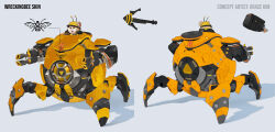 Rule 34 | 1boy, absurdres, animal, antennae, artist name, bee, bug, commentary, concept art, english commentary, grace kim, grapple, gun, hamster, helmet, highres, insect, machine gun, male focus, mecha, motor vehicle, official alternate costume, official art, open mouth, overwatch, overwatch 2, robot, second-party source, simple background, solo, weapon, wrecking ball (overwatch), yellow headwear