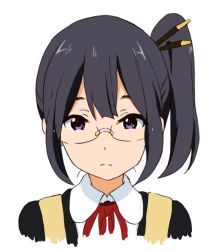 Rule 34 | 10s, 1girl, asagiri shiori, black hair, glasses, hair ornament, hair stick, purple eyes, school uniform, side ponytail, solo, tamako market, tsutagi