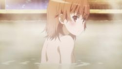 Rule 34 | 10s, 1girl, 2018, :o, animated, anime screenshot, ass, ass focus, back, bare arms, bare back, bare hips, bare legs, bare shoulders, bath, bathhouse, bathing, blush, breasts, brown eyes, brown hair, casual nudity, closed eyes, closed mouth, completely nude, covering privates, covering breasts, female focus, highres, indoors, looking at viewer, looking back, matching hair/eyes, misaka mikoto, night, nude, official art, onsen, partially submerged, screencap, serious, short hair, shoulder blades, sideboob, sitting, small breasts, solo, sound, steam, sweatdrop, thighs, toaru kagaku no railgun, toaru majutsu no index, upper body, video, water, wet