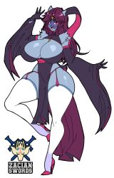 Rule 34 | 1girl, breasts, cleavage, creatures (company), detached sleeves, fang, furry, game freak, gen 2 pokemon, high heels, highres, huge breasts, long hair, nintendo, no humans, pokemon, sneasel, solo, thighhighs, zacianswords