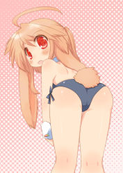 Rule 34 | 1girl, ahoge, animal ears, ass, back, bare back, bare legs, bent over, blush, brown hair, collar, detached collar, fake animal ears, from behind, kneepits, looking at viewer, looking back, open mouth, original, playboy bunny, polka dot, polka dot background, rabbit ears, rabbit tail, red eyes, sleeveless, solo, tail, toba hiyoko, wrist cuffs