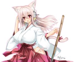Rule 34 | 1girl, animal ear fluff, animal ears, bad id, bad twitter id, bell, blush, bow, breasts, cat ears, cat tail, commentary request, hair bell, hair between eyes, hair bow, hair ornament, hakama, hakama skirt, headphones, hip vent, japanese clothes, kemonomimi mode, large breasts, long hair, long sleeves, looking at viewer, miko, nitroplus, niwanotori55, open mouth, outline, pink eyes, pink hair, red hakama, simple background, skirt, solo, standing, super sonico, tail, teeth, upper teeth only, white background, wide hips, wide sleeves
