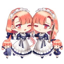 Rule 34 | 4girls, ;3, ;d, apron, artist request, bags under eyes, blue bow, blue dress, blue footwear, blush, blush stickers, bow, braid, brown dress, bullet, chibi, closed mouth, dress, fairy (girls&#039; frontline), full body, girls&#039; frontline, hair bow, hair ornament, hairclip, holding, holding bullet, holding hands, holding shield, index finger raised, light frown, long sleeves, looking at viewer, maid, maid apron, maid headdress, multiple girls, official art, one eye closed, open mouth, orange hair, puffy long sleeves, puffy sleeves, ribbon, shield, siblings, simple background, slit, smile, striped ribbon, third-party source, transparent background, twin braids, twin fairies (girls&#039; frontline), twins, twintails, waist ribbon, white apron, | |