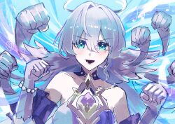 Rule 34 | 1girl, aqua eyes, bare shoulders, choker, commentary request, detached sleeves, dress, gloves, grey hair, hair intakes, highres, honkai: star rail, honkai (series), long hair, robin (honkai: star rail), sanshoku dango (ahxf3842), solo, strapless, strapless dress, upper body, very long hair, white gloves