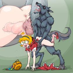 Rule 34 | 1boy, 1girl, animal penis, anus, ass, bestiality, bishopbb, blush, bottomless, candy, cosplay, dog penis, female pubic hair, food, furry, furry male, furry with non-furry, glasses, green eyes, halloween, hetero, highres, interspecies, little red riding hood, little red riding hood (grimm), little red riding hood (grimm) (cosplay), little witch academia, lotte jansson, mary janes, open mouth, orange hair, penis, pubic hair, pumpkin, pussy, sex, shoe dangle, shoes, tongue, vaginal, werewolf, x-ray