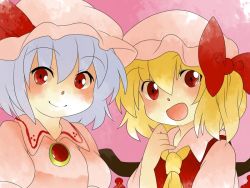 Rule 34 | 2girls, :d, ascot, bad id, bad pixiv id, blonde hair, bow, brooch, comic, female focus, flandre scarlet, hair bow, hammer (sunset beach), hat, jewelry, light purple hair, multiple girls, open mouth, red eyes, remilia scarlet, short hair, side ponytail, silent comic, smile, touhou, wings