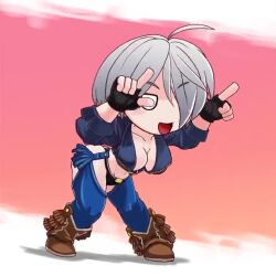 Rule 34 | 1girl, angel (kof), animated, bouncing breasts, breasts, chibi, cleavage, collarbone, fingerless gloves, gloves, jacket, large breasts, live2d, midriff, nami haru, navel, snk, solo, tagme, the king of fighters, video, white hair