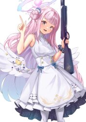 Rule 34 | 1girl, absurdres, blue archive, highres, long hair, mg42cat-k1ng, mika (blue archive), open mouth, pink hair, simple background, smile, solo, white background, yellow eyes