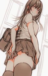 Rule 34 | 1girl, brown eyes, kirisawa saki, long hair, looking at viewer, pleated skirt, school uniform, shirt, sketch, skirt, solo, white shirt