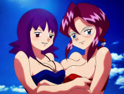 Rule 34 | 2girls, bikini, breasts, breasts squeezed together, creatures (company), game freak, glasses, large breasts, lorelei (pokemon), multiple girls, nintendo, philena ivy, pokemon, pokemon (anime), pokemon (classic anime), ponytail, purple hair, red hair, strapless, swimsuit, tekken papiyon, tube top