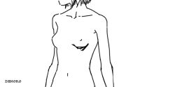 Rule 34 | 1girl, animated, animated gif, breasts, bug, butterfly, collarbone, denoro, greyscale, guro, head out of frame, insect, monochrome, nipples, nude, ribs, skinning, small breasts, solo