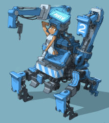 Rule 34 | blue background, blue eyes, blue hair, dark-skinned female, dark skin, gloves, machine, mecha, mzn, non-humanoid robot, pixiv, robot, simple background, solo, vehicle, walker (robot)
