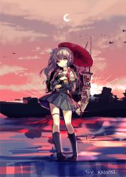 Rule 34 | 10s, 1girl, bad id, bad pixiv id, brown hair, cis (carcharias), dress shirt, hat, kantai collection, kasumi (kancolle), long hair, looking at viewer, oil-paper umbrella, personification, shirt, side ponytail, skirt, solo, translation request, umbrella, yellow eyes