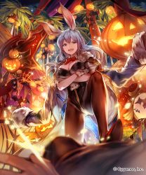 Rule 34 | 10s, 1girl, :d, animal ears, bad id, bad pixiv id, black pantyhose, blue eyes, blue hair, bow, bowtie, breasts, bunting, chain, cleavage, crescent, crossed arms, detached collar, fake animal ears, femdom, gloves, gluteal fold, granblue fantasy, halloween, hat, unworn hat, unworn headwear, highres, jack-o&#039;-lantern, jacket, jacket on shoulders, lamp, large breasts, lee hyeseung, leotard, long hair, looking at viewer, night, night sky, official art, open mouth, palm tree, pantyhose, pennant, playboy bunny, pov, pumpkin, rabbit ears, red bow, red footwear, shingeki no bahamut, shoes, silk, sky, smile, solo focus, spider web, standing, star (symbol), stepped on, string of flags, sword, therese (granblue fantasy), tree, weapon, witch hat
