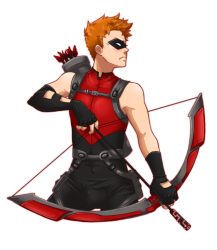 Rule 34 | 1boy, archer (fate), arrow (projectile), bow (weapon), dc comics, domino mask, fate (series), fingerless gloves, gloves, green arrow (series), highres, male focus, marksman, mask, orange hair, quiver, red arrow, roy harper, sleeveless, solo, transparent background, weapon, young justice: invasion