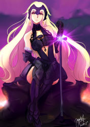 Rule 34 | 1girl, absurdly long hair, absurdres, armor, bare shoulders, blonde hair, chain, detached sleeves, earrings, fate/grand order, fate (series), gazelle jun, headpiece, highres, jeanne d&#039;arc (fate), jeanne d&#039;arc alter (avenger) (fate), jeanne d&#039;arc alter (avenger) (third ascension) (fate), jeanne d&#039;arc alter (fate), jewelry, long hair, ruler (fate/grand order), solo, sword, thighs, very long hair, weapon