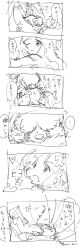 1girl angoramon digimon digimon_(creature) fluffy heart hug long_hair monochrome sketch translation_request tsukiyono_ruli