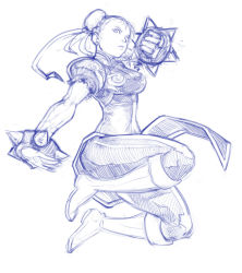 Rule 34 | 1girl, boots, bracelet, breasts, bun cover, capcom, china dress, chinese clothes, chun-li, double bun, dress, earrings, fighting stance, jewelry, jumping, knee boots, monochrome, pantyhose, pelvic curtain, puffy short sleeves, puffy sleeves, rich s, sash, short sleeves, solo, spiked bracelet, spikes, street fighter